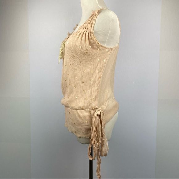 HAZEL Soft Pink Silk Sleeveless Lace Sequin Top - Picture 3 of 5